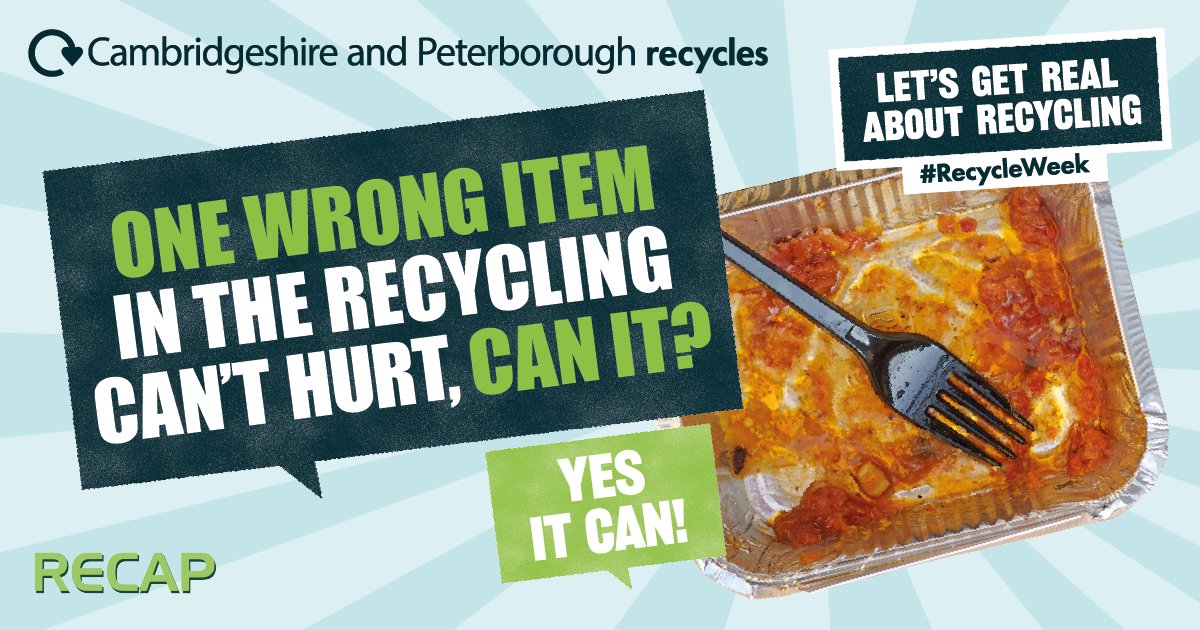 Takeaway trays can be recycled but must be clean! Food makes them hard to recycle &amp; ruins paper.

Wash, rinse or wipe containers before recycling. 

#RecycleWeek