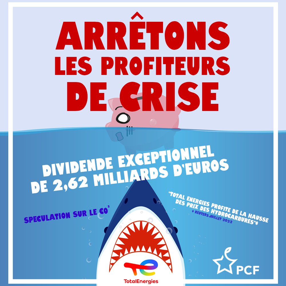 pcf_94's tweet photo. La Fédération apporte son soutien plein et entier à la CGT et aux travailleurs en grève de TotalEnergies et ExxonMobil. 

L'atteinte au droit de grève que constitue une réquisition est inacceptable.

C'est aux profiteurs de crise de payer et non pas aux travailleurs ! https://t.co/vjm5GNlOTK