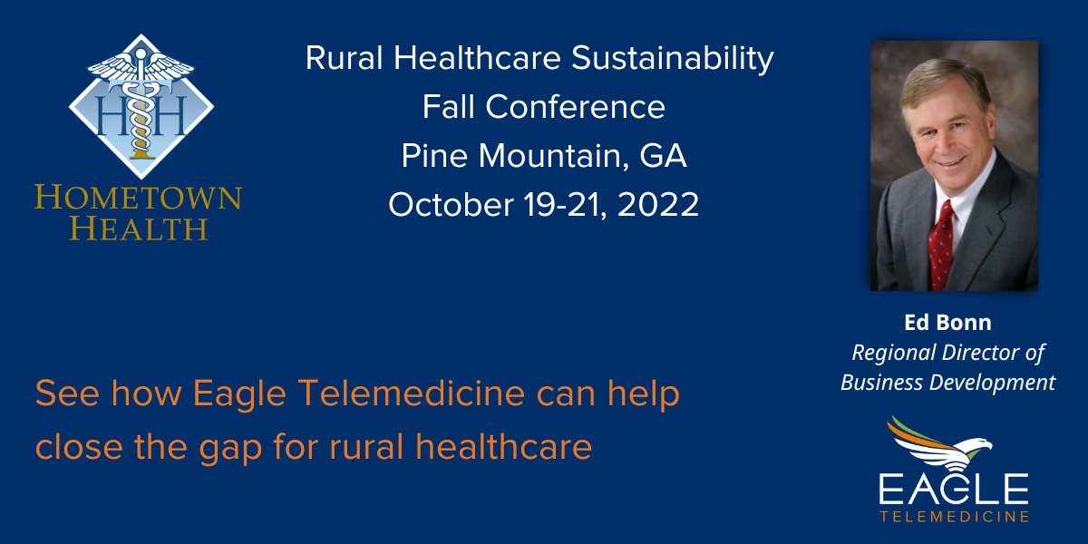 Are you attending the Hometown Health Fall Conference? Be sure and talk with Ed Bonn of #EagleTelemedicine on how #telemedicine can help rural areas obtain access to care and expand quality healthcare to all. #EagleTelemedicine #ruralhealthcare #ATA hometownhealthonline.com/event/23rd-ann…