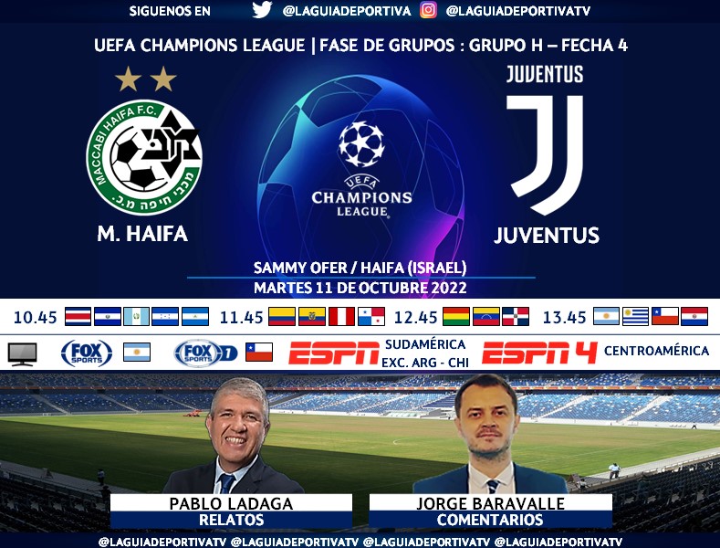 Laguadeportiva1's tweet photo. #UCL | #MHaifa 🇮🇱 🇮🇹 #Juventus
🗣️ Relatos: @pabloladaga
🎙️ Comentarios: @jorgebaravalle
📺 #FOXSports 🇦🇷 (Argentina)
📺 #FOXSports 🇨🇱 (Chile)
📺 #ESPN Sudamérica (❌🇦🇷🇨🇱)
📺 #ESPN 4 Centroamérica
🖥️ @StarPlusLA
#⃣ #CHAMPIONSxESPN #ESPNenStarPlus
Dale RT https://t.co/Pq7RG7I8sP
