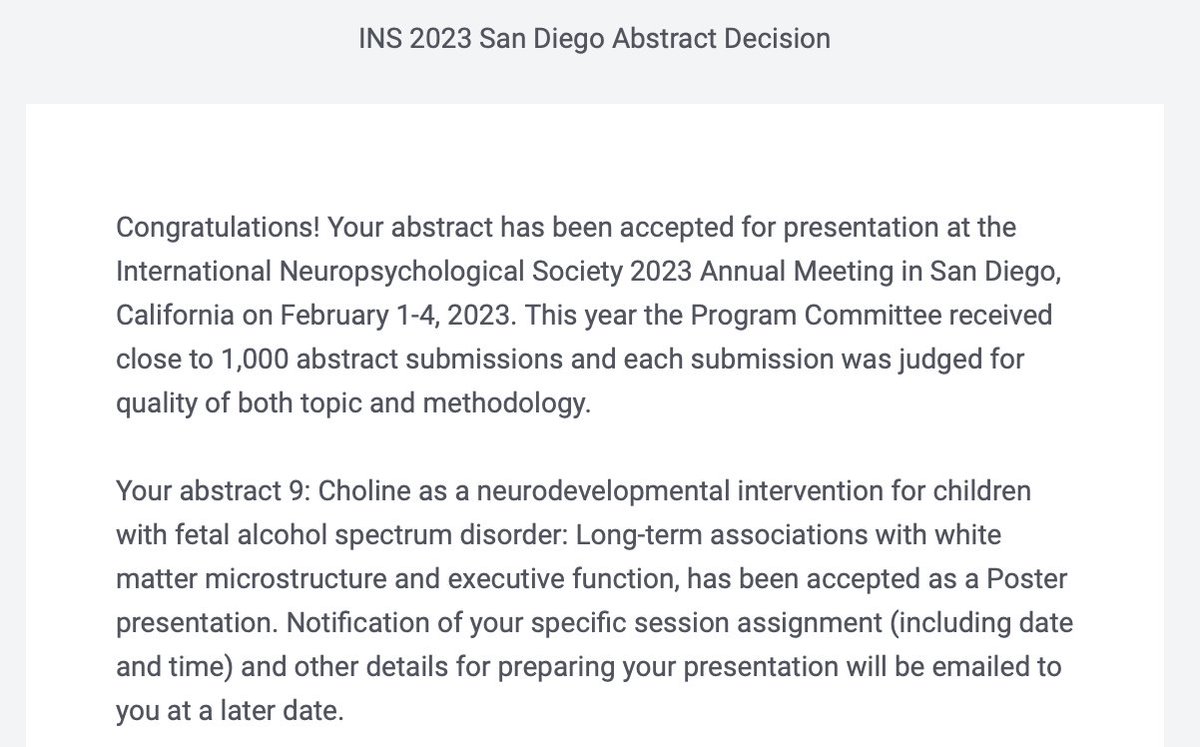 bagimbel's tweet photo. Our abstract was accepted for presentation at #INS2023inSanDiego! I'll be presenting on long-term neurocognitive benefits of choline supplementation in #FASD and related #whitematter features examined using neurite orientation dispersion and density imaging (#NODDI). https://t.co/heGKETbBM0