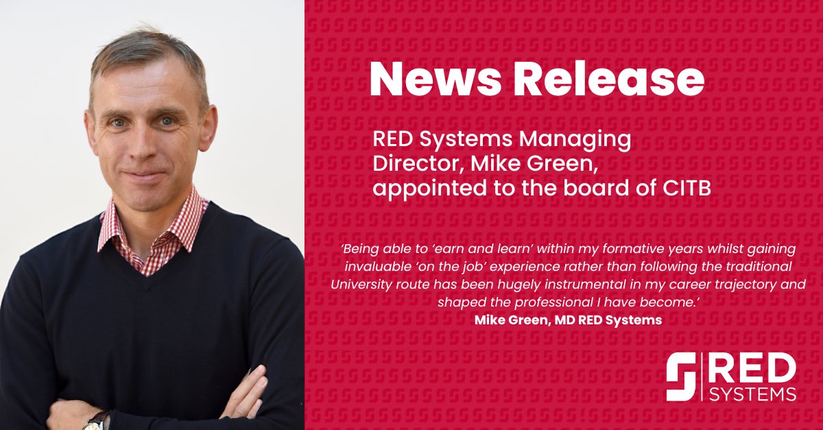 We are delighted to announce that our Managing Director Michael Green has been appointed to the Board of the CITB.
READ FULL STORY HERE &gt;&gt; redsystems.co.uk/news-events/re…