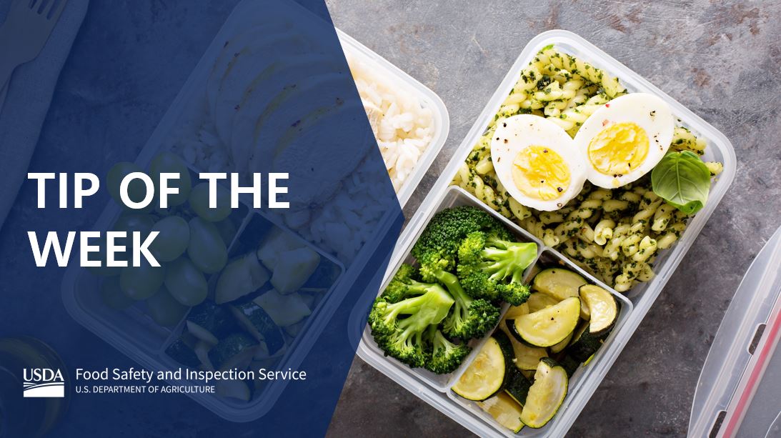 USDAFoodSafety's tweet photo. Whether aiming for specific health goals or trying to make weekday mornings easier, meal prep may be a large part of your lifestyle. Don’t let food poisoning get in the way! Cooked meals are only safe for up to 4 days in the fridge. https://t.co/MakRDxtQc5 #TipOfTheWeek https://t.co/KTZkFSkmb8