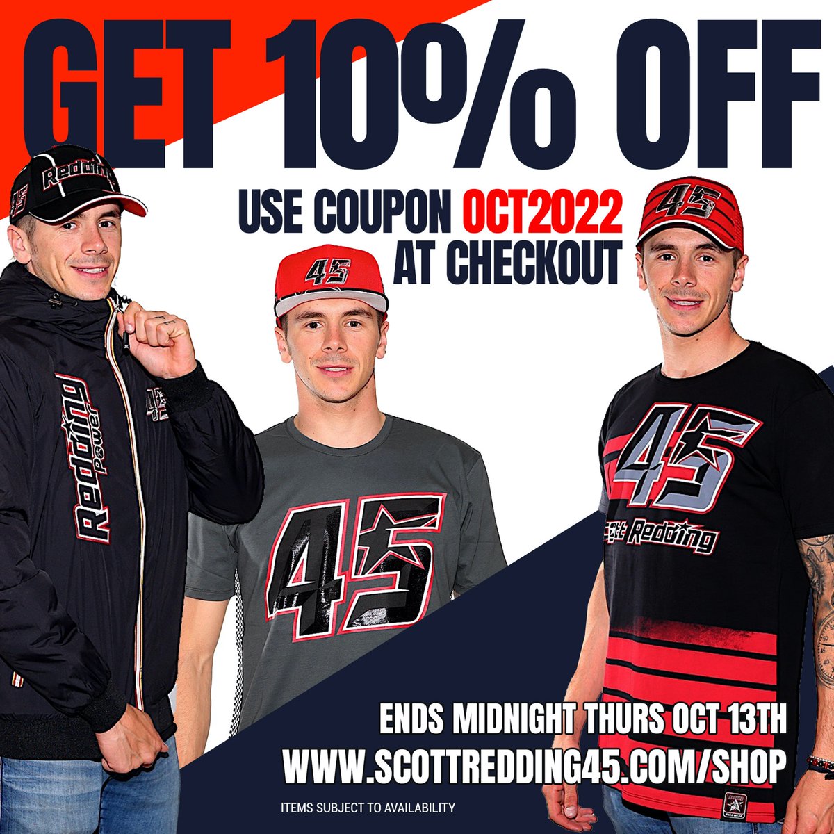 vroom_magazine's tweet image. If you’re a @Reddingpower fan you should get over to his site where’s they’re having a 10% OFF sale on everything. Until midnight Thursday.
You get the discount by entering the code OCT2022 at Checkout.
scottredding45.com/shop 
#scottredding #WorldSBK