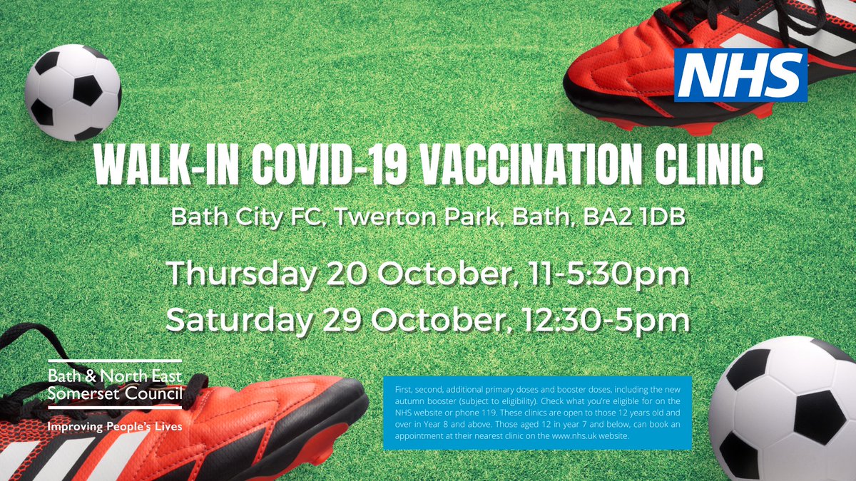 Come and get your Covid autumn booster next week at Bath City FC in Twerton.

First, second additional primary doses and booster doses will be available.