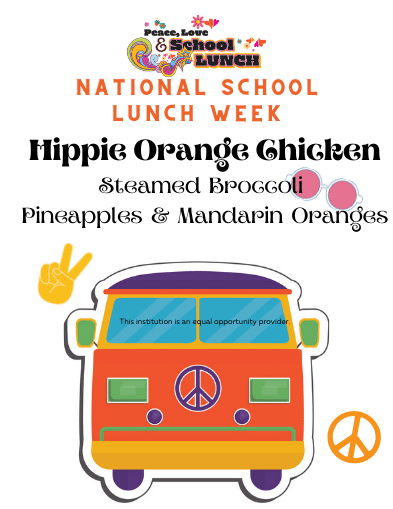 CafeCSD's tweet photo. Peace, Love and School Lunch is the theme of National School Lunch Week, October 10-14!  WE're getting our groove on all week with Hippie General Tso's Chicken, Groovy Walking Taco, and more! Check out your menus here:https://t.co/2VX2pODnIH
It's Cool To Eat Lunch At School! https://t.co/Bf9c2MGtKa