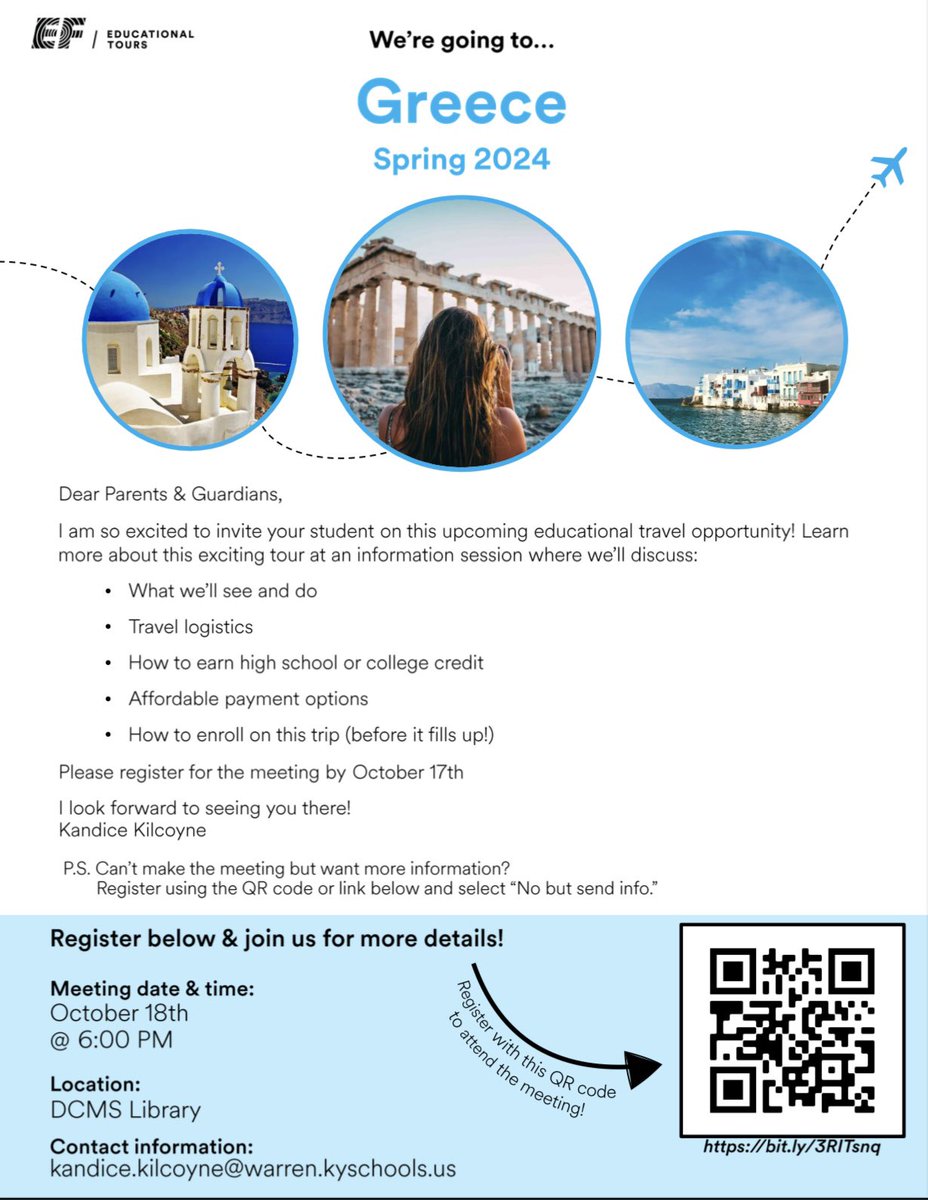 Join DCMS on a trip to Greece in Spring 2024. Come to the info meeting to learn more!