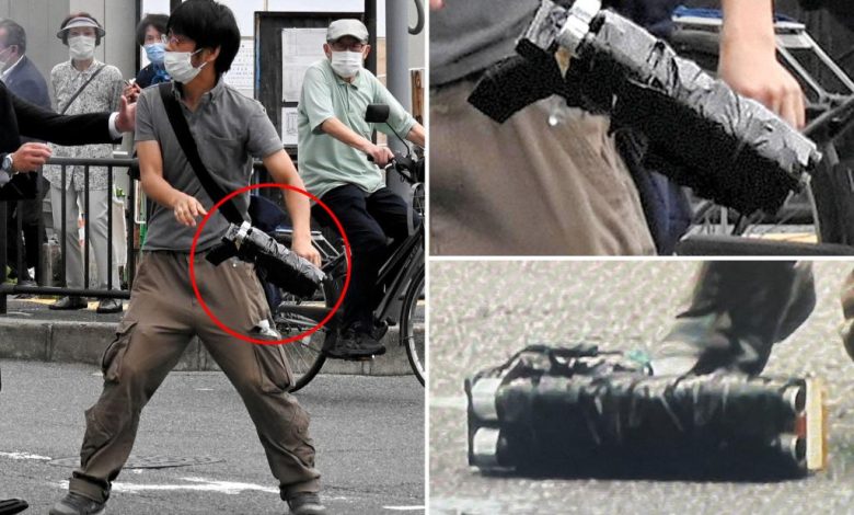 martianmarxist's tweet photo. The Cyberpunk 2077 developers added the Shinzo Abe gun in the new update https://t.co/D102Kzmuxy