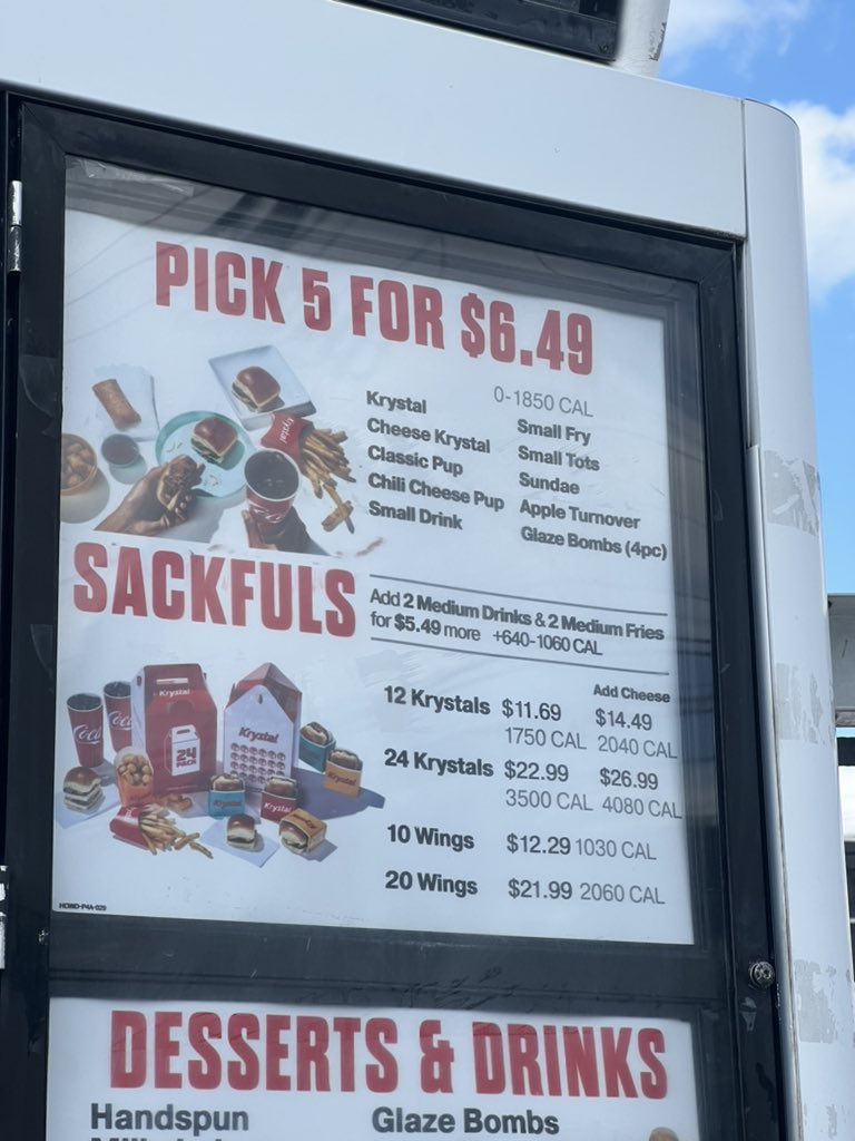 young_ent_'s tweet photo. I mean DAMN, since when did the Pick 5 at Krystal’s cost 6.49? Inflation is a mofo out here… no more 5 dollar menus I guess 😅🤷🏽♂️ #Krystals https://t.co/gnO2En2xH8
