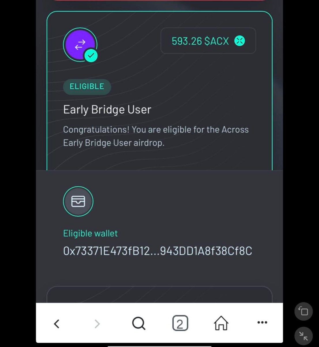 👌🟢Across RETROACTIVE Airdrop | Accross Protocol 
<a href="/AcrossProtocol/">Across</a>

Check your allocation Reward
Check Here: across.to/airdrop

💎 Retroactive from Across bridge 

💎select Airdrop item see eligibility and number of tokens you receive