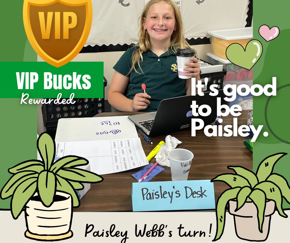 SEGaels's tweet photo. The V.I.P. Desk seems to be a popular choice. Today, Paisley takes over the position by turning in her VIP Bucks!
.
.
.
#vipbucks #vipdesk #hotchocolate #itsgoodtobepaisley #stedmondcatholicschool #rewards https://t.co/NeudCrr8RB