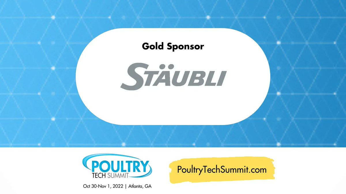 WATTAgNet's tweet photo. #PoultryTechSummit (Oct 30-Nov1, Atlanta) is excited to announce our event sponsors:
Thank you @staubligroup for your Poultry Tech Summit Gold Sponsorship! Learn more about Stäubli: https://t.co/NAbKKV2rtf
Register: https://t.co/iJdBNjnTvc
#Poultry #AgriTech #Automation https://t.co/OgzkfdUxLp