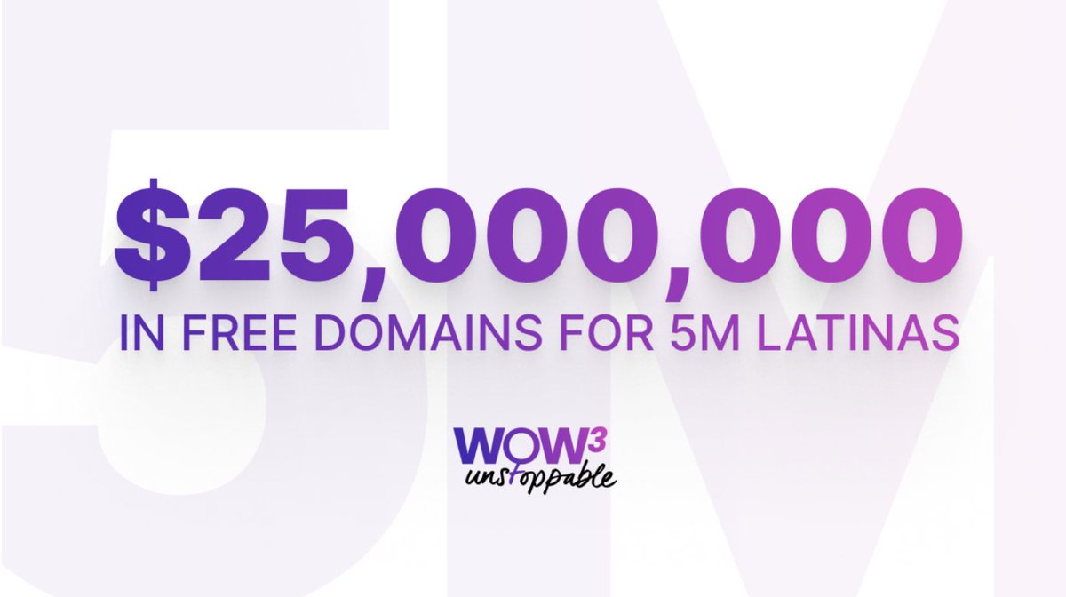 We will be distributing $25M of free <a href="/unstoppableweb/">Unstoppable Domains</a>  NFT domains to 5M Latinas to ease their entry into Web3 and control their digital identities!!! #WAGMILATAM