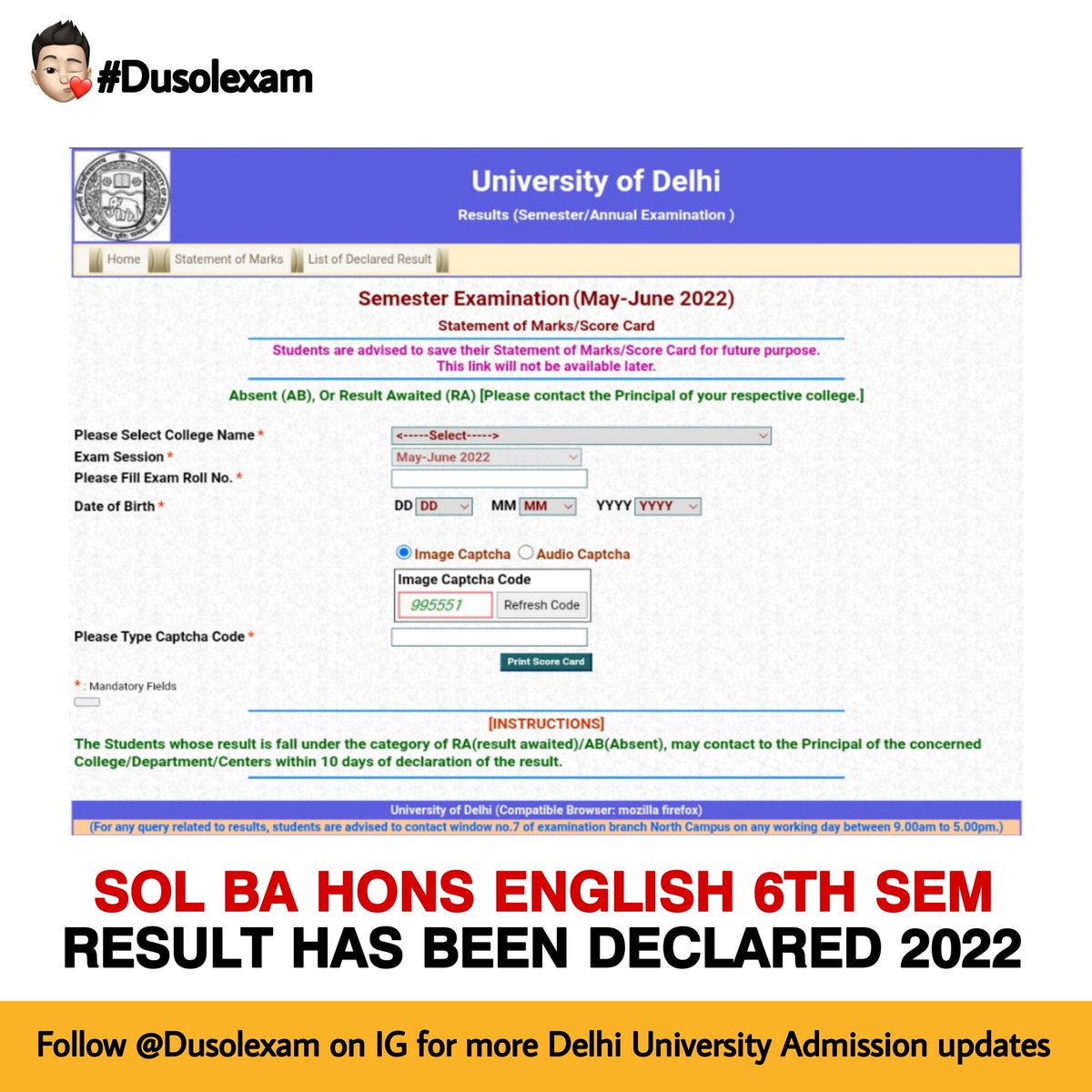 DU SOL BA English Hons 6th Semester Results Has Been Declared Now 2022 instagram.com/p/CjdpuBEjdKv/…