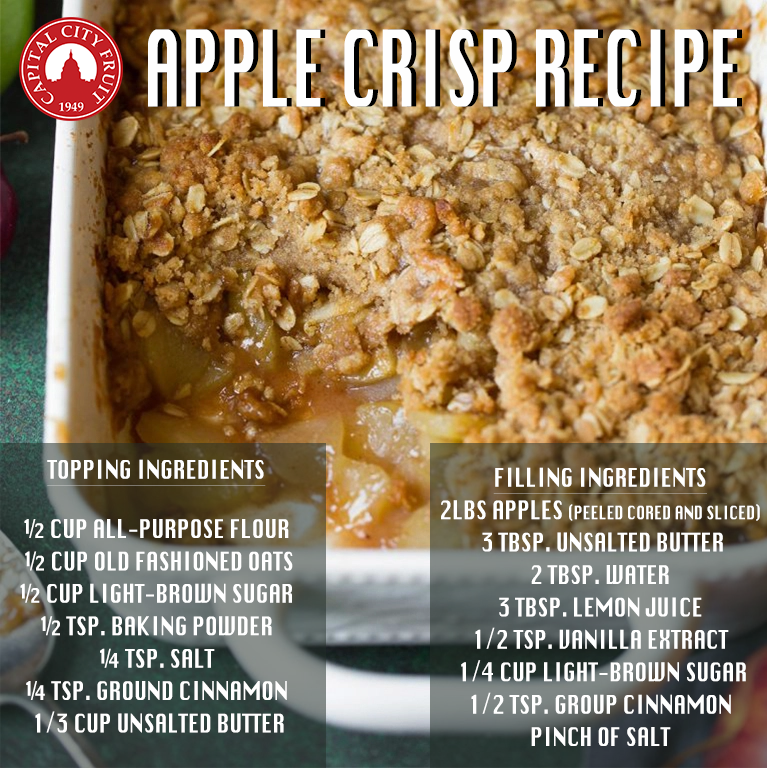 October is National Cookbook Month! We plan to post a new recipe each week.  It's getting colder out, and an Apple Crisp sounds like a perfect, warm, sweet treat for everyone!  Check out the full recipe at our online store capitalcityfruit.com/shop/easy-appl… .