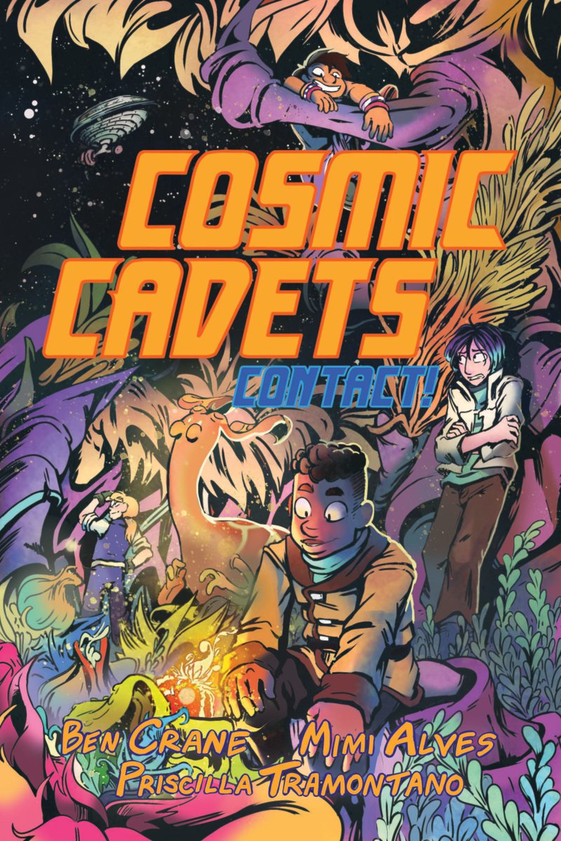 @MimiLAlves @Cosmoquences I left a picture off there because I am GOOD AT TWITTER (TM). Taking the opportunity to sneak in an extra couple here, including the cover of my upcoming all-ages OGN, COSMIC CADETS. Cover colors by @Pr1ps, credits for all the rest are the same as parent post.