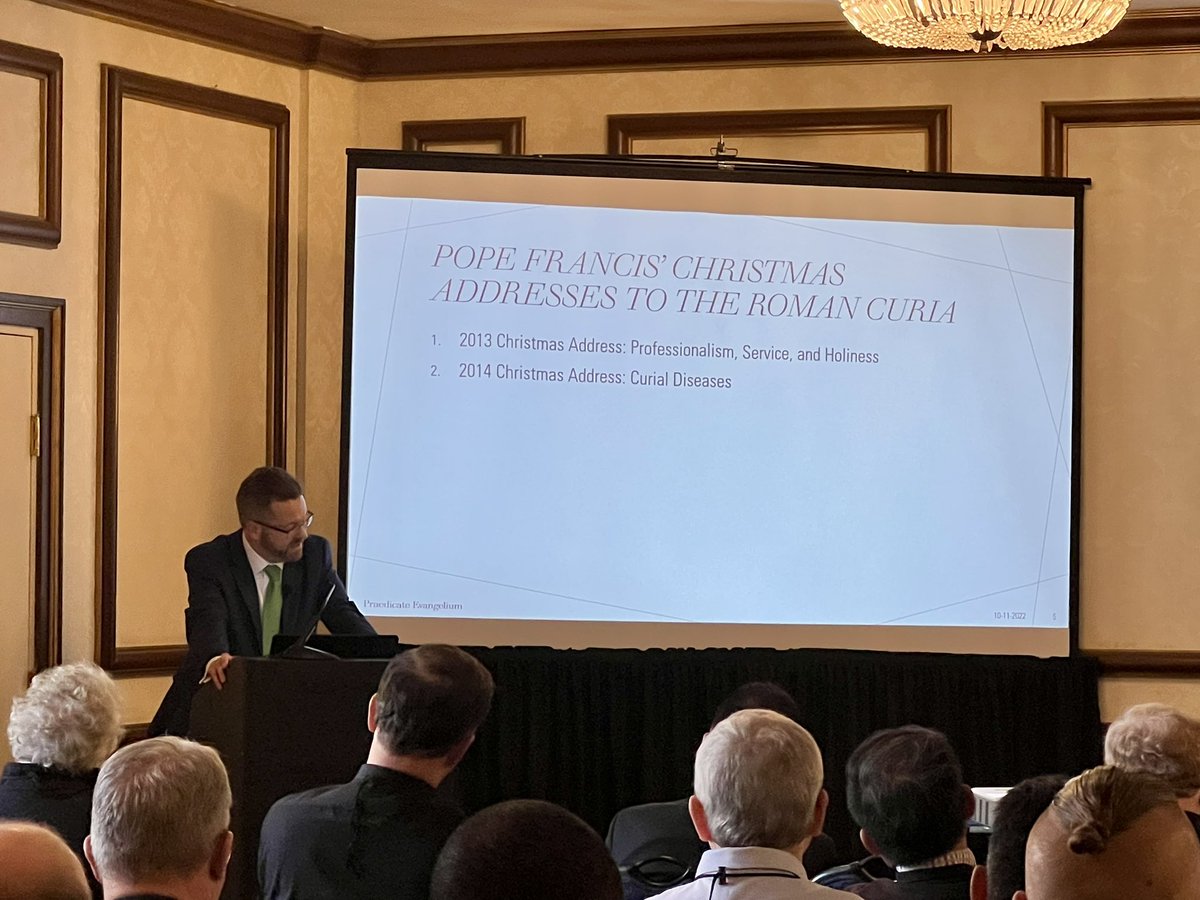 Dr. Kurt Martens of The School of Canon Law <a href="/CatholicUniv/">The Catholic University of America</a> presenting now at #clsa2022 on the recent reforms of the Roman Curia in the Apostolic Constitution, Predicate Evengelium. vatican.va/content/france…. <a href="/CUACanonLaw/">School of Canon Law</a>