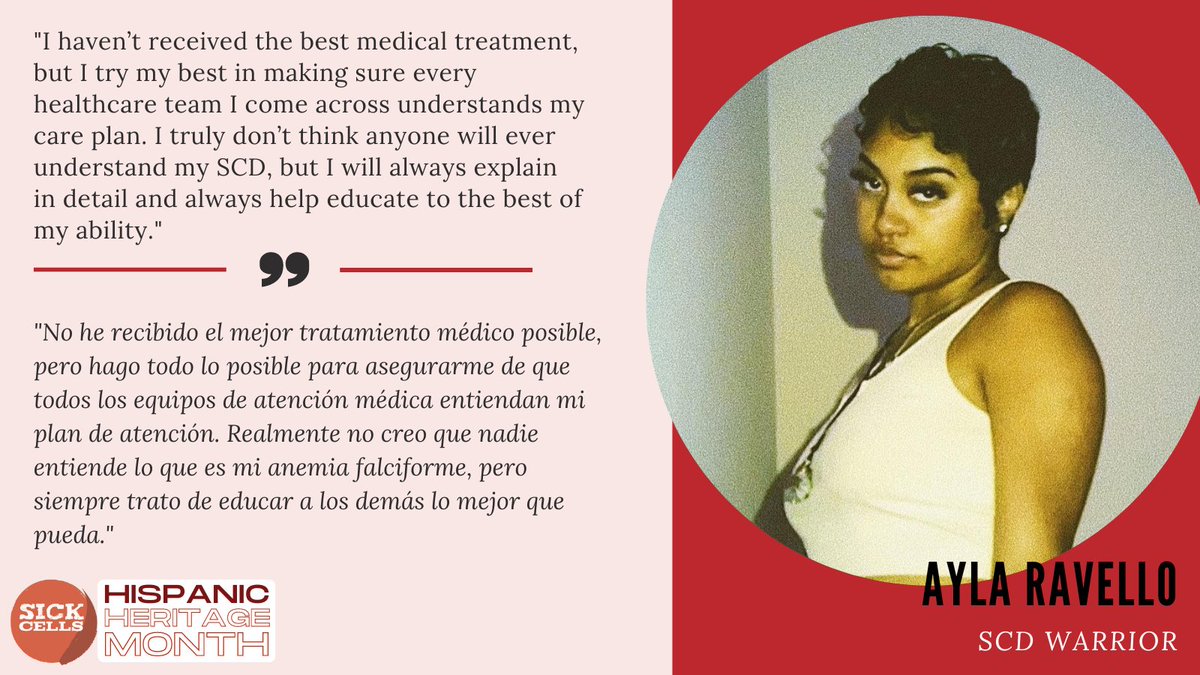SickCells's tweet photo. The third voice in our #hispanicheritagemonth series/ La tercera voz en nuestra serie del mes de la herencia hispana: Ayla Ravello. #sicklecell #anemiafalciforme #sicklecelldisease #facesofscd https://t.co/jik0YHRCKc