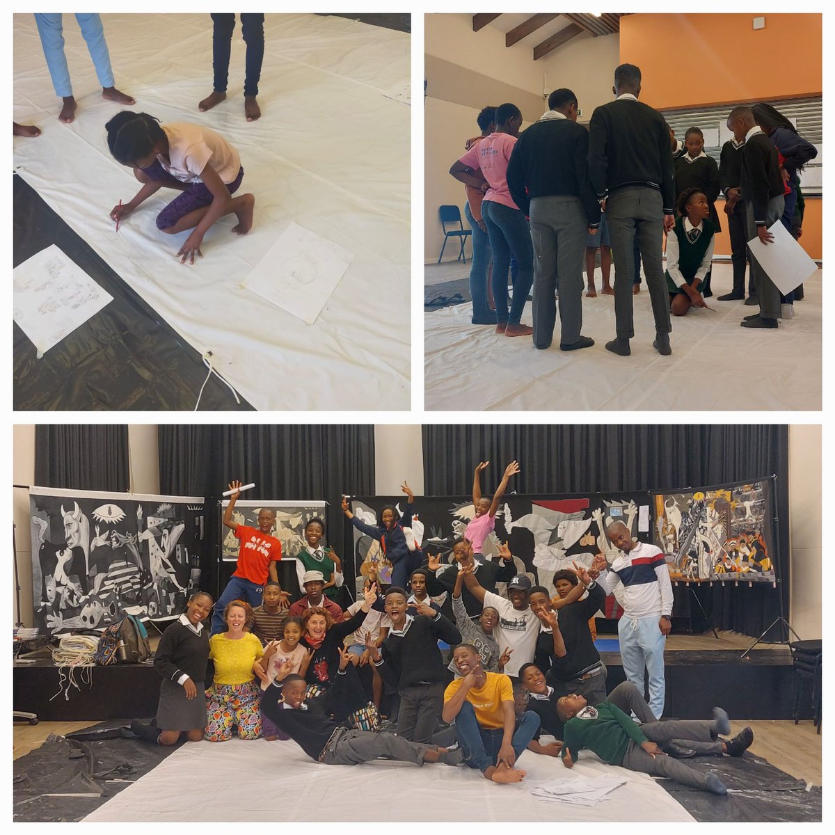 Day 2 involved group decision making, sketching out ideas and plenty of discussion. @MasifundeDev @savinatarsitano @DrNicolaAshmore @MarinaNovelli73 @uniofbrighton #guernicaremakings #artsresearch #kidsguernica #communityart #Picasso