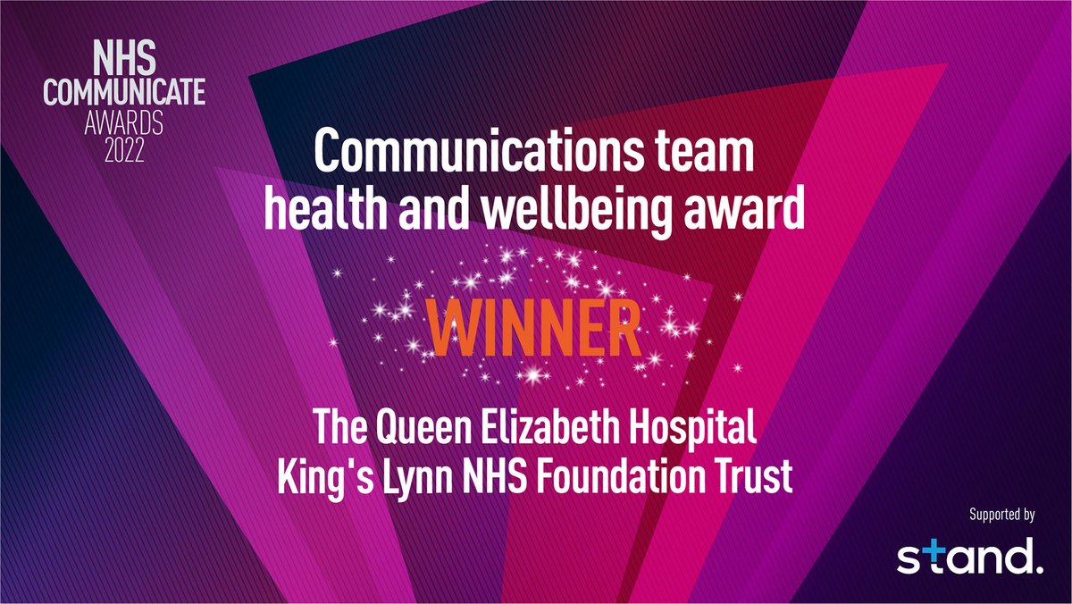 NHSCommunicate's tweet photo. And the winner of the Communications Team Health and Wellbeing Award is… 🥁

@TeamQEH! A gigantic congratulations!! 

#NHSCommunicate https://t.co/PxA62bC6PP