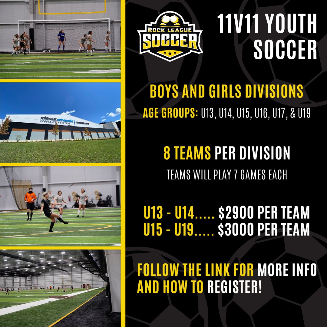Introducing ROCK LEAGUE SOCCER! ⚽️ Play full field 11v11 soccer at the MOSH Performance Center! Boys and girls divisions available. Registration Deadline is November 4th 🚨

REGISTER HERE! ➡️ scwave.org/rock-league-so…