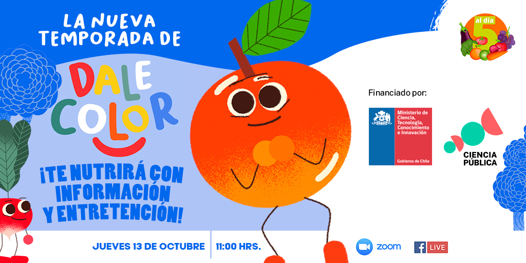 5aldiachile's tweet photo. Este jueves 13 de octubre, estrenamos la nueva temporada 2022 de la serie animada #DaleColor y tú estás invitad@.
Inscríbete acá ➡️ https://t.co/GZUOwPxQhd https://t.co/g7945GMe3G
