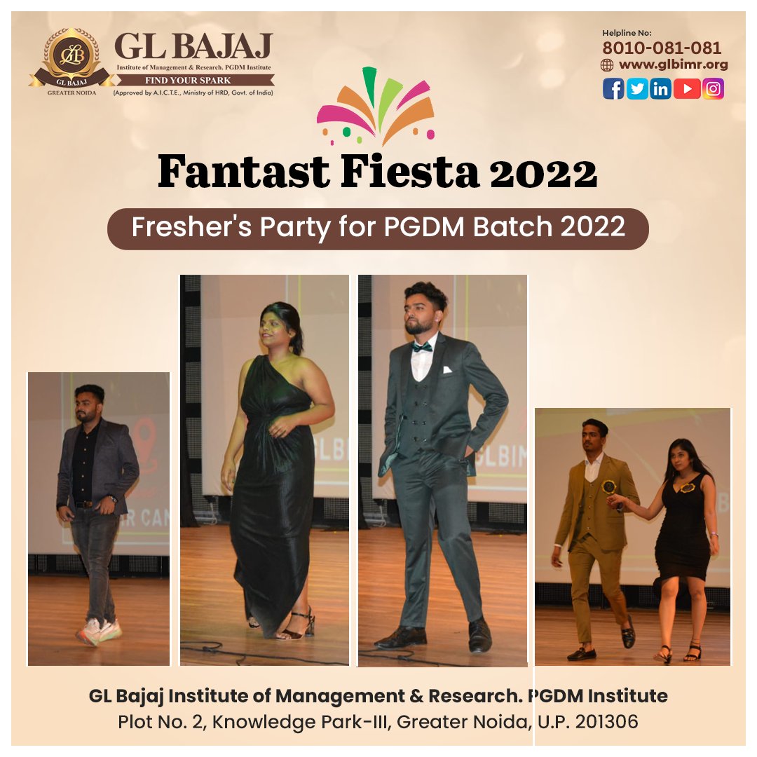 glbajajimr's tweet photo. With melodious voices, zestful tango and gracious ramp walk, GLBIMR ceased the fresher's party for Batch 2022-24!

The event concluded with the students on the dance floor dancing to the tunes of DJ Tejas.

#GLBIMR #glbajaj #GLBians #fresherparty #fantastfiesta2022 #drsapnarakesh https://t.co/hazlS0OrEU