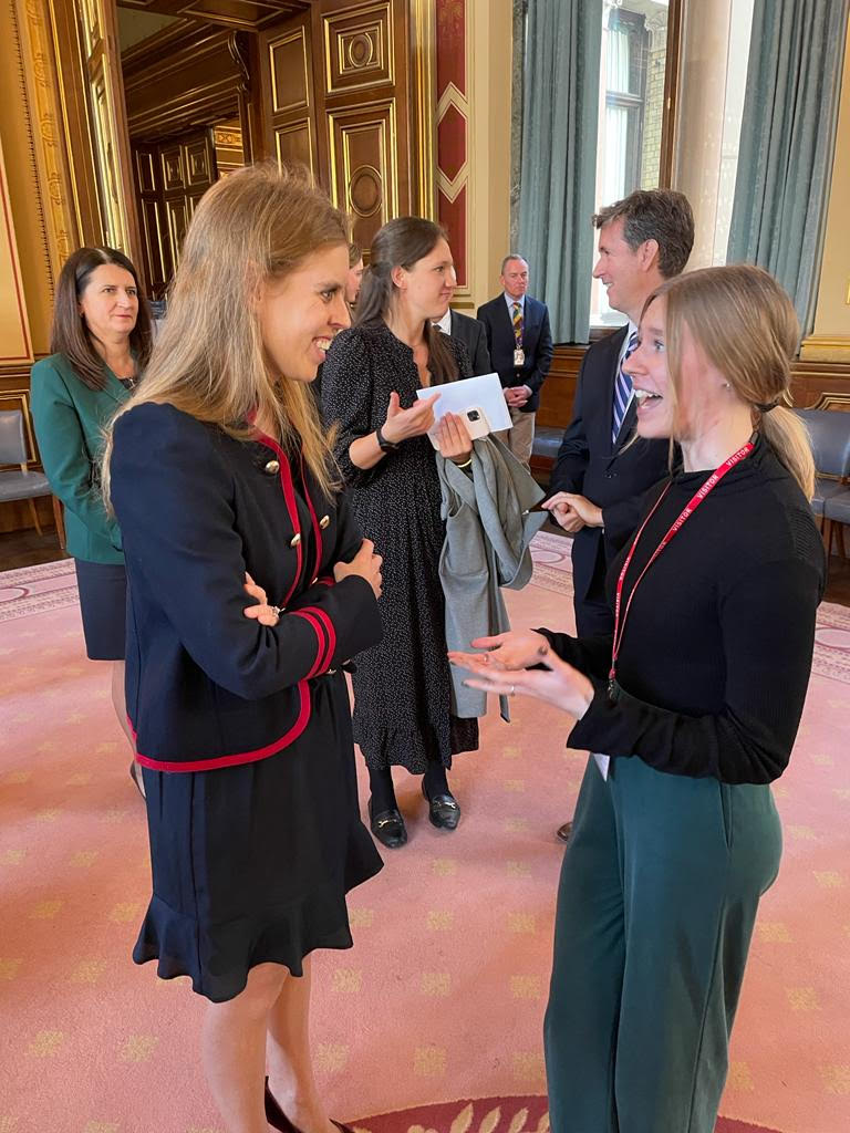 denmarkinuk's tweet photo. Emily - our โAmbassador for a Dayโ - had the pleasure of meeting HRH Princess Beatrice at the @FCDOGovUK "It has been the craziest day ever" according to Emily #thedayofthegirl #FriendsofGenderEqualityGroup @PrincesTrust @yorkiebea https://t.co/55qoWZfej1