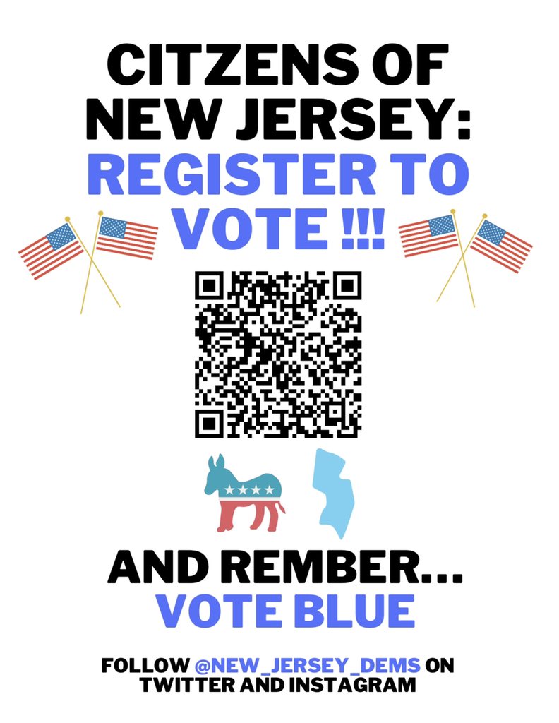 New Jersey People… scan this QR code for a direct link to the form to register to vote 🗳