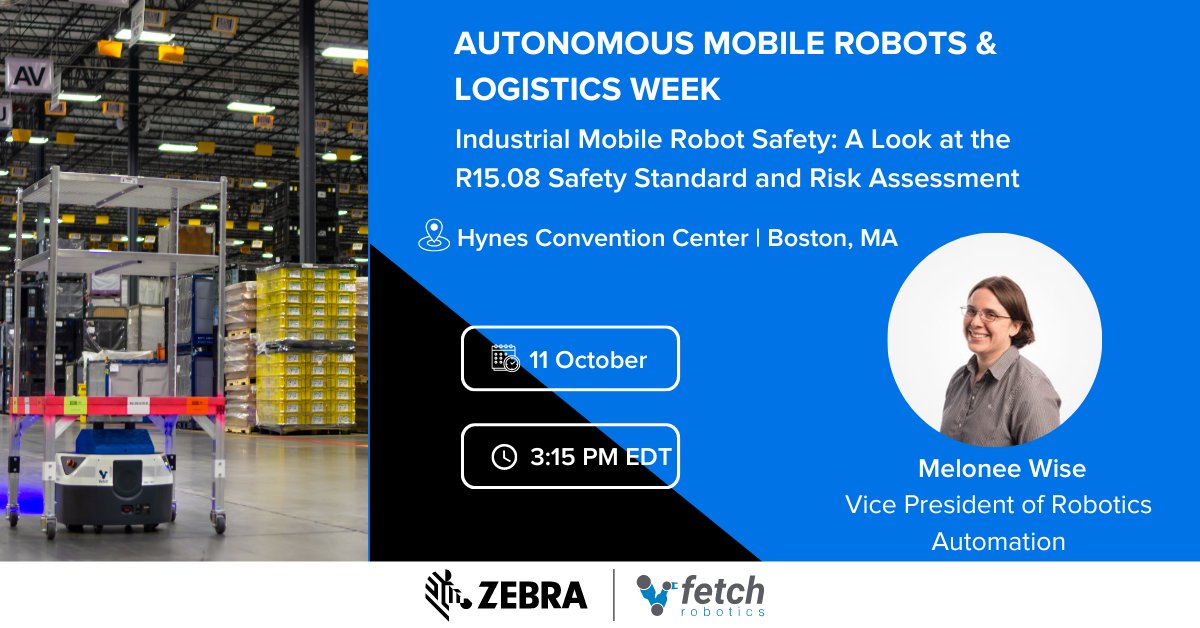 ZebraTechnology's tweet photo. On Day 2 of @a3automate #AMRLWeek @meloneewise, our VP of Robotics Automation shares her thoughts about the R15.08 robot safety standard and how it impacts your operation. #AMRL2022
Details & agenda: https://t.co/WFt6kvtmJl https://t.co/lA4w9gb9uI