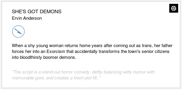 theblcklst's tweet image. Black List readers think you should read SHE'S GOT DEMONS by Ervin Anderson blcklst.com/members/script… #BlackListWeekendRead