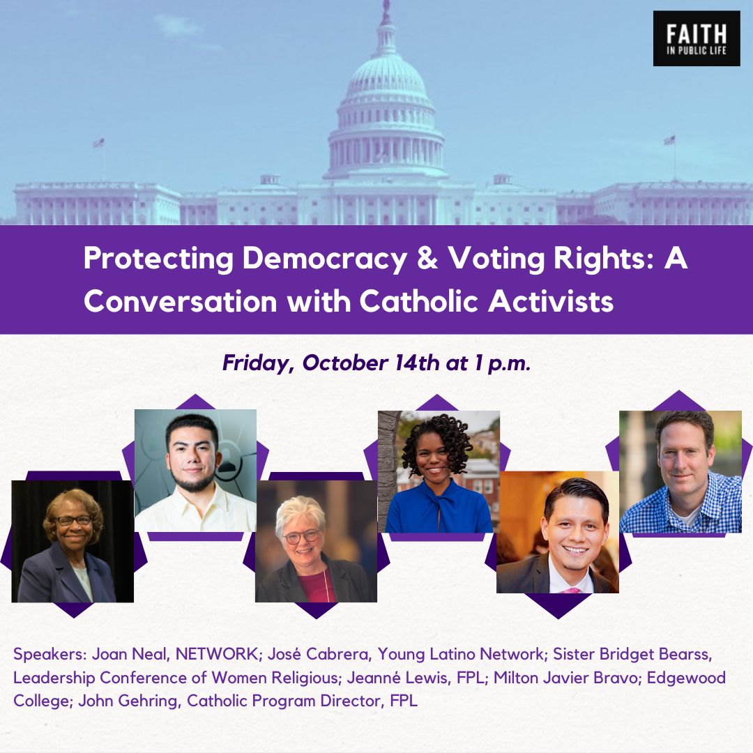 Join a conversation w/ <a href="/msjeannelewis/">Jeanné Lewis</a> on how our faith mandates we fight against state lawmakers stripping us of our voting rights. Our panel, Protecting Democracy &amp; Voting Rights: A Conversation w/ Catholic Activists, is Fri 10/14 @ 1p ET, register here: fpl.actionkit.com/sign/catholic-…