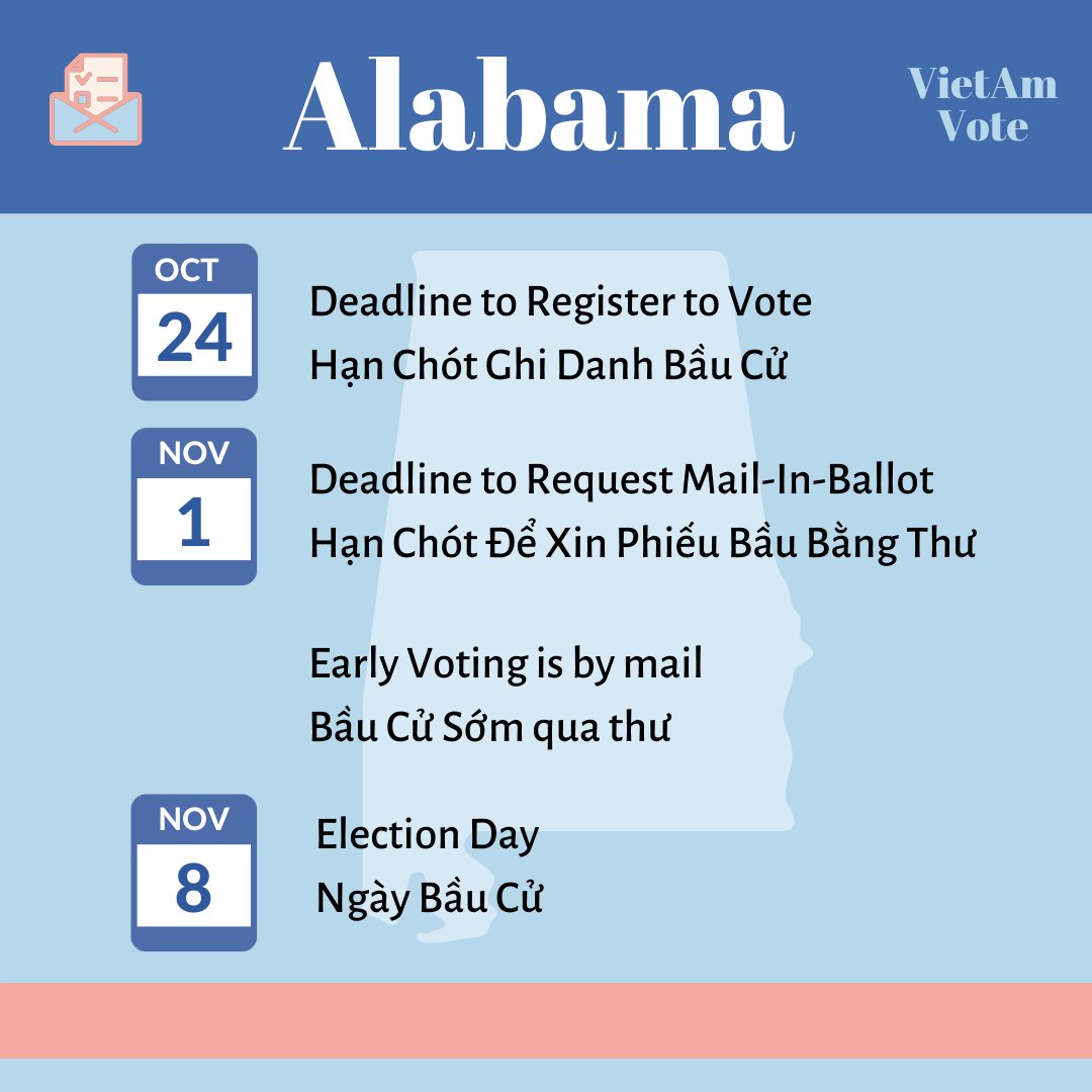 VietAmVote's tweet photo. State Registration Deadlines are coming up! #vietamvote #midterms2022 #getoutthevote https://t.co/vFM4ZTikUW