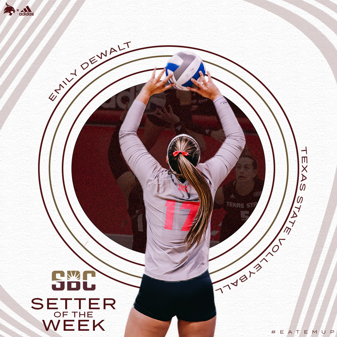 TexasStateVball's tweet photo. 𝐉𝐎𝐑𝐃𝐀𝐍 𝐘𝐄𝐀𝐑

For the 23rd time in her career, @dewalttt earns @SunBelt Setter of the Week honors

📰: https://t.co/XVhmuy5LgO

#EatEmUp🐾 https://t.co/Akk41f3ttv
