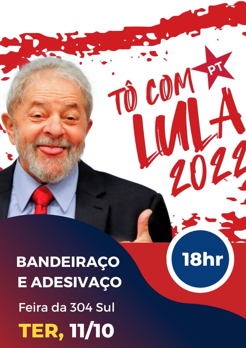 MariaVanirTO's tweet photo. Hoje tem bandeiraço na feira da 304 Sul. Bora!
#FazoL
#LulaPresidente1️⃣3️⃣ https://t.co/NnQamFgLaw