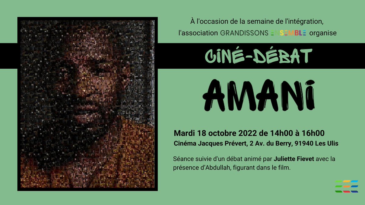 [🚨 SAVE THE DATE ] Nous organisons une projection-débat autour de film #AMANI, le 18 octobre de 14h à 16h au sein du cinéma Jacques Prévert, Les Ulis (91) afin d’ouvrir la réflexion et le débat sur les stéréotypes. Plus d'informations & inscriptions 👉 pulse.ly/ted0jnpwcm