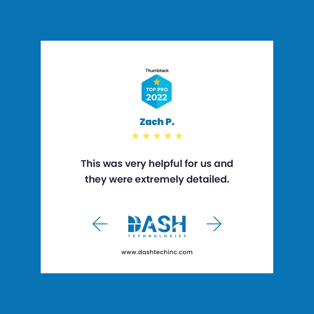dashtechinc's tweet photo. Thank you, Zach P. for sharing your experience!
We appreciate any opportunity to hear from our clients and do our best every day to ensure that our client’s needs are met and heard. 

#ClientTestimonal #Review #Thumbtack #Feedback #Software #Technology #DigitalTransformation https://t.co/LlSciidzub