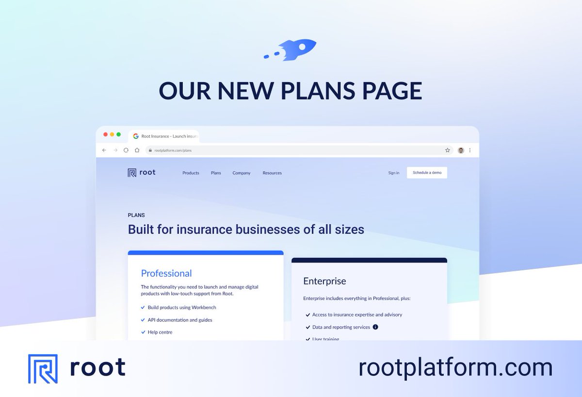 Our new Plans page is live! It gives a more granular overview of what’s packed into the powerful low-code Root insurance platform.

buff.ly/3ywoTKR