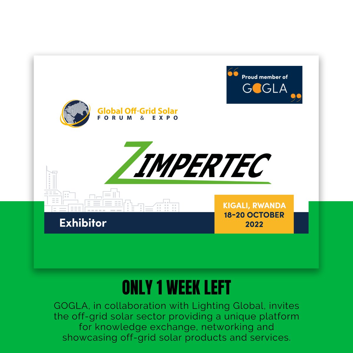 zimpertec's tweet photo. ⚡️Only one week to go! Will you be at GOGLA's #offgridsolarforum in Kigali, Rwanda?

Zimpertec will be onsite exhibiting its reliable solar home system portfolio. Come by and meet our team!

Register now: https://t.co/I5XvsuGJPM

#solar #ruralelectrification #offgrid #shs https://t.co/18ww8syGx2