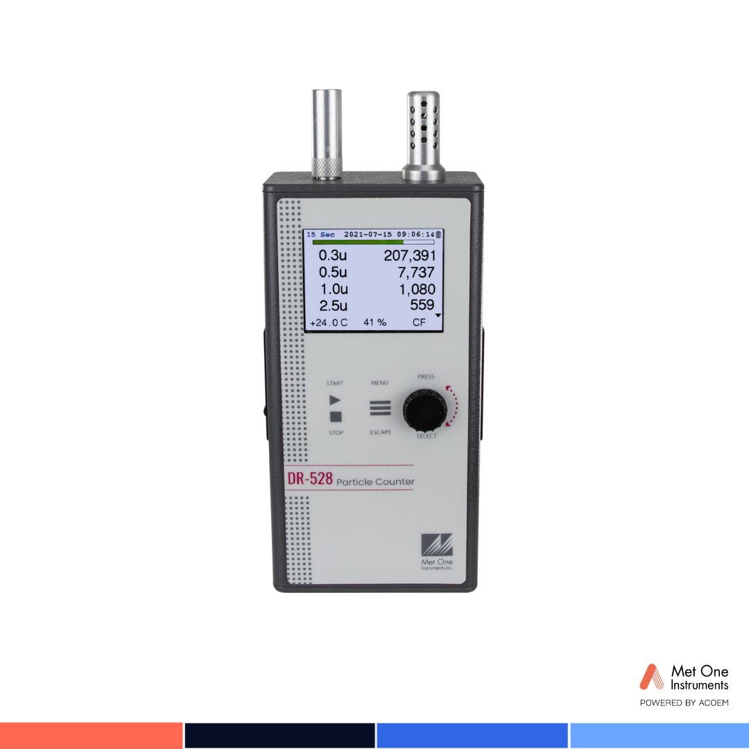 met_one's tweet photo. The DR-528 Handheld #ParticleCounter is the perfect addition to any #cleanroom or #controlledenvironment #airmonitoring application. It simultaneously measures & records eight user-defined particle sizes, from 0.3 to 10.0 microns.
Learn more ➡️ https://t.co/xACYz5XsvI https://t.co/cPLF89bFMo