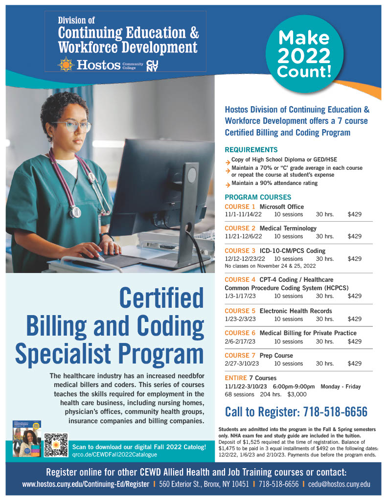 Interested in a career in Billing and Coding? 

Call us today to learn how to enroll in our upcoming training and take advantage of this amazing new opportunity.

Call 718-518-6656