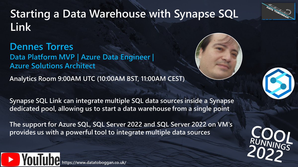datatoboggan's tweet image. Watch the the Cool Runnings 22 session from @Dennes on Starting a Data Warehouse with Synapse SQL Link
youtube.com/watch?v=QWBQ84…
#azuresynapse @Azure_Synapse #datatoboggan