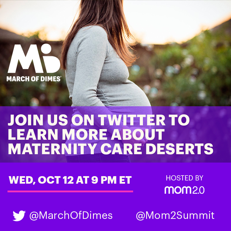 mom2summit's tweet image. Join us and @MarchofDimes for a #TwitterChat on maternity care deserts. Find out if you live in one and how you can make a difference so that everyone has access to quality maternity care.

Join the chat this week, Wednesday, OCT 12 at 9 pm ET #MarchofDimes #gno