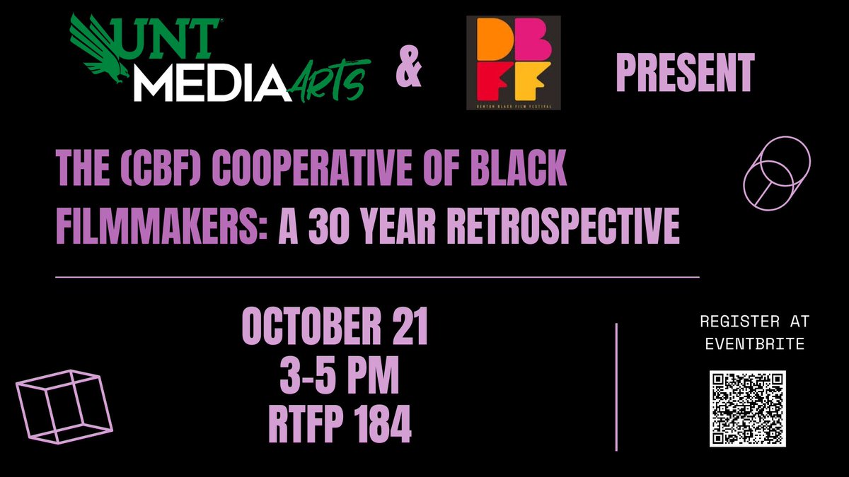 MediaArts_UNT's tweet photo. Please join us for a sit-down conversation with some of the members of The Cooperative of Black Filmmakers here at Media Arts!
Friday, October 21 at 3pm in RTFP 184
#UNTMediaarts #DBFF #UNTCLASS https://t.co/01KXiFLfI8