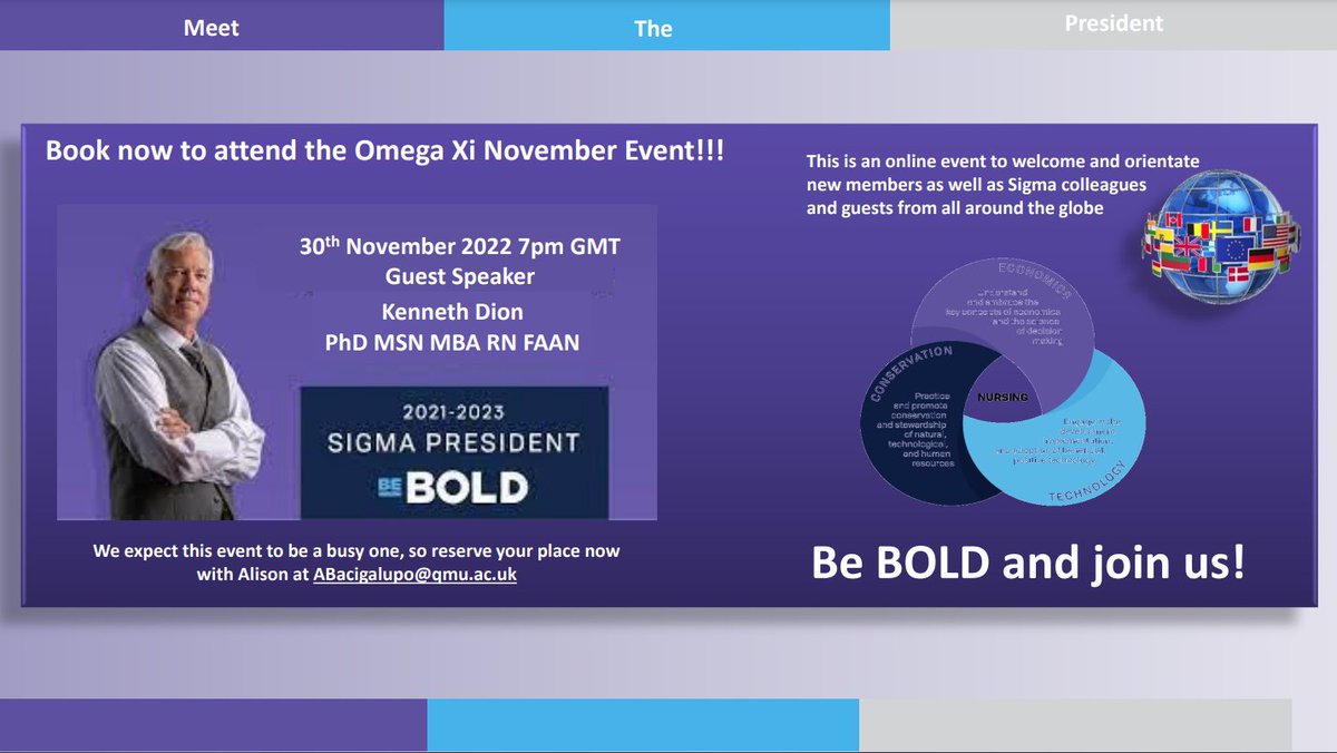 ‼️ We're delighted to announce that <a href="/SigmaNursing/">Sigma Nursing</a> President <a href="/KennethDion/">Dr. Kenneth Dion (he\him\his)</a> is our guest speaker for our November event 🤩 To book, pls email abacigalupo@qmu.ac.uk 💜
<a href="/Kat1eD/">Dr Katie Davis 💙</a> <a href="/BaraahPeter/">Dr. Baraah Khan RN PhD 🇸🇦 🇬🇧</a> <a href="/AminathRinzy/">Rin</a> <a href="/CathClarissa/">Dr Catherine Clarissa RN (She/Her)</a> @aamutairit <a href="/MrsBosanquet/">V.Prof Joanne Bosanquet MBE RN FRCN FQICN 🏳️‍🌈</a> <a href="/CamilaBiazus/">camila biazus</a> <a href="/FreyaESewell/">Freya Collier-Sewell</a> <a href="/ProfBrendan/">Brendan McCormack</a>