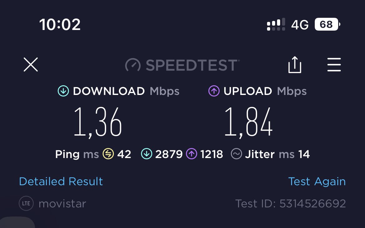 luisjhoham's tweet photo. El servicio de datos de @MovistarCo ya se pasa de malo, su velocidad en bogota ya está muy inferior que sus competidores y te venden que usan tecnología 4g, es una lástima que dañaran tanto el servicio https://t.co/tnCaRTmU4n