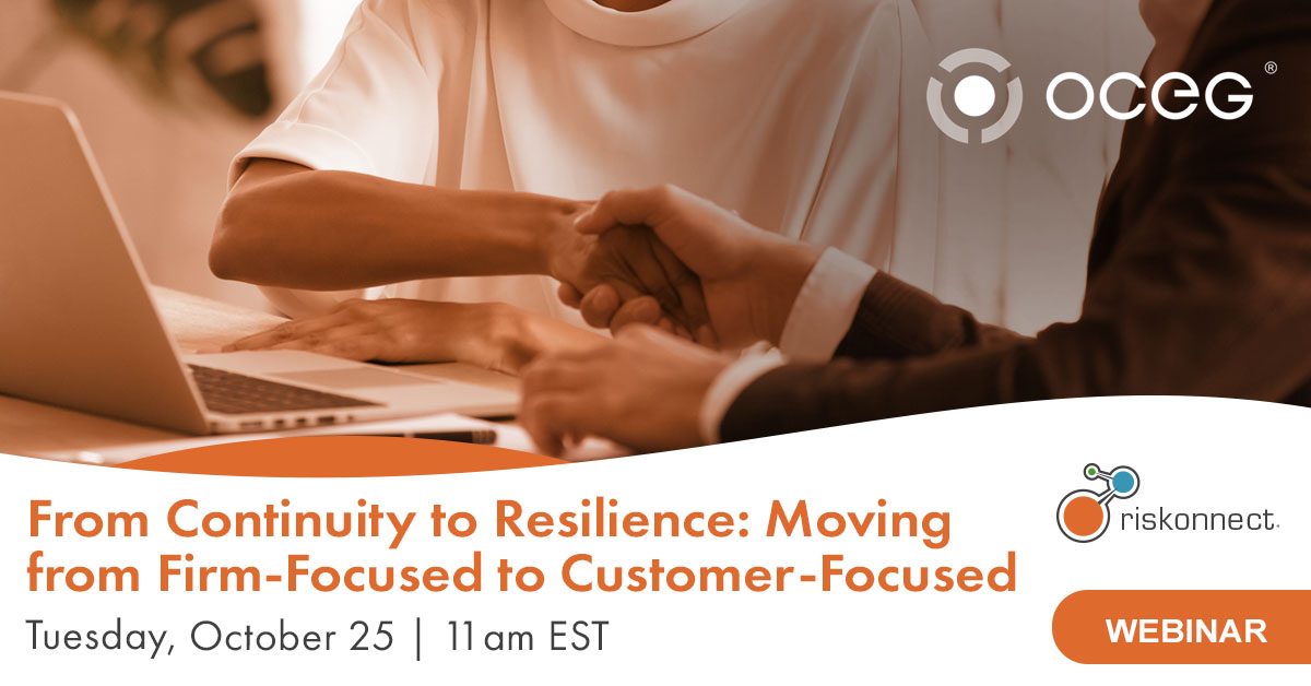 💡 #OperationalResilience Webinar: ow.ly/SAKE50L0Sxv

Join Brian Zawada and Ann Clark as they discuss Janus Henderson's shift from traditional business continuity to a customer-focused, operational resilience-based approach in this webinar hosted with <a href="/oceg/">OCEG</a>.