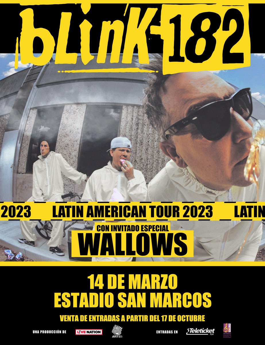 ¡CONFIRMADO! 😃
Los Blink 182 están de regreso con su formación original y tocarán en Lima el 14 de marzo en el estadio San Marcos. 
#Blink182 #Blink182EnLima