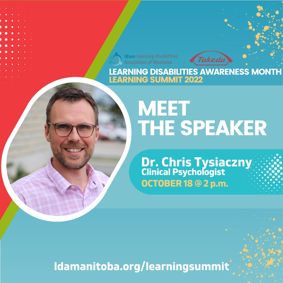 Our second Learning Summit speaker on October 18th will be Dr. Chris Tysiaczny!

Dr. Tysiaczny is a clinical psychologist at Red Ladder Optimized Learning, and is going to chat with us all about #ADHD.

For more information, click here: bit.ly/3rtNPih