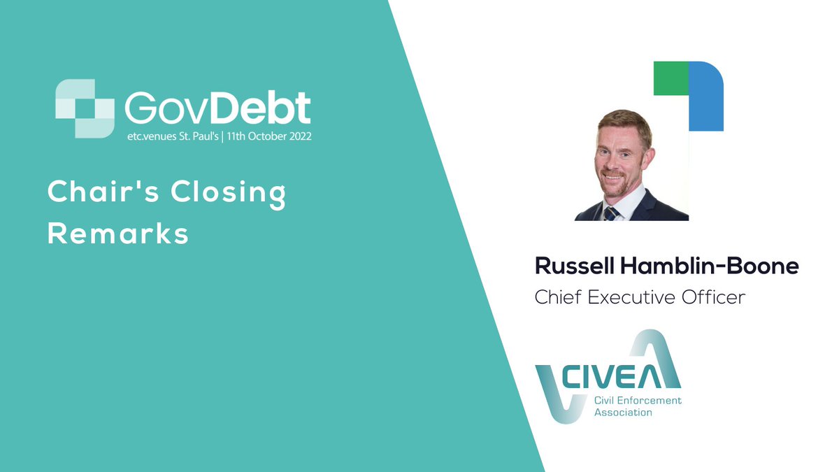 GovDebtC's tweet photo. Final words from our chair Russell Hamblin-Boone from @CIVEAOfficial. What a wonderful way to end an insightful day! 

#GovDebt22 #DebtManagemetn #DebtRecovery #DebtResolution #DebtEnforcement https://t.co/rElz60uEy7